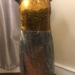 Gold & Silver strapless sequined dress